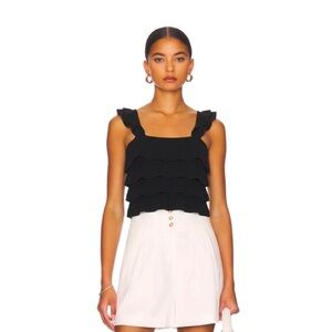 Marie Oliver Black Keaton Ruffle Tiered Top Size Small Sleeveless